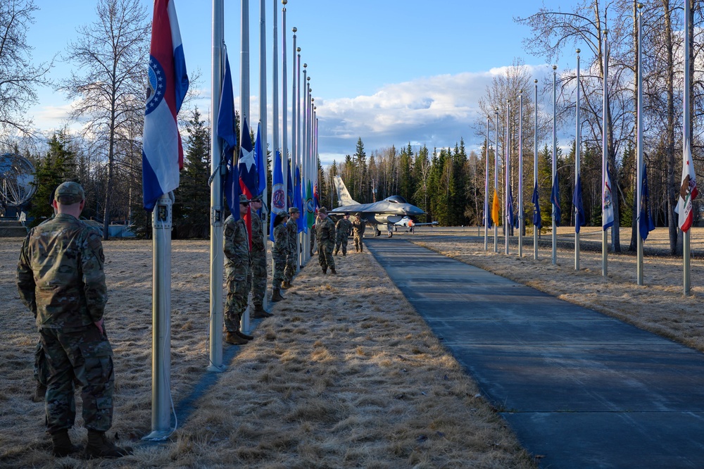 Eielson Honor Guard Raises 50 Flags