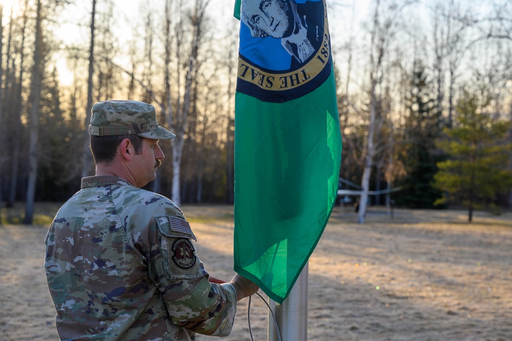 Eielson Honor Guard Raises 50 Flags