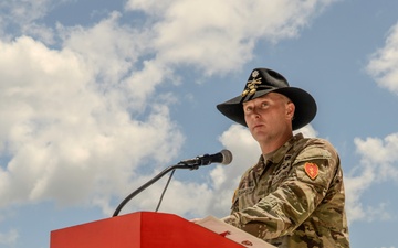 Lt. Col. Matthew R. Clawson addresses the formation during his COC Ceremony