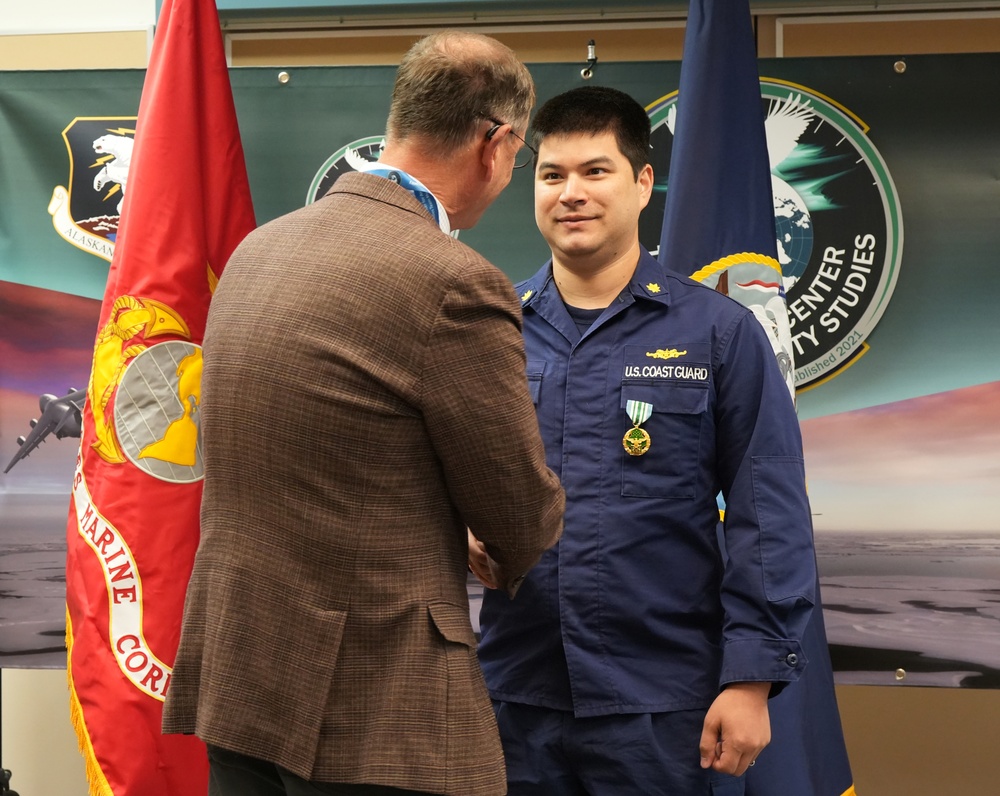 US Coast Guard Lt. Cmdr. Daniel Jones receives Joint Service Commendation Medal