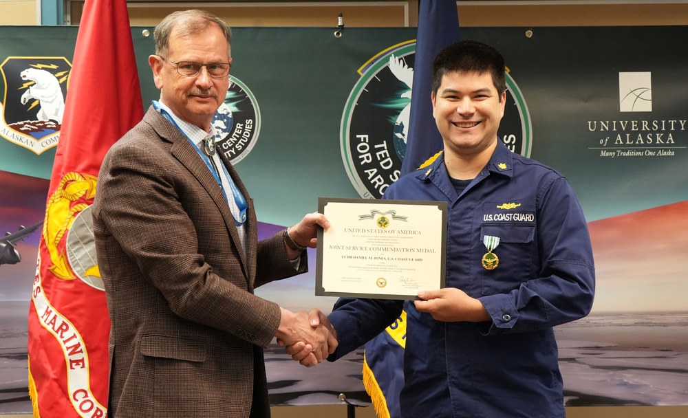 US Coast Guard Lt. Cmdr. Daniel Jones receives Joint Service Commendation Medal