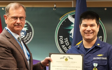 US Coast Guard Lt. Cmdr. Daniel Jones receives Joint Service Commendation Medal