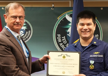 US Coast Guard Lt. Cmdr. Daniel Jones receives Joint Service Commendation Medal