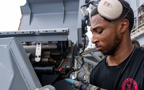 USS America (LHA 6) Conducts MK 38 Live Fire Exercise
