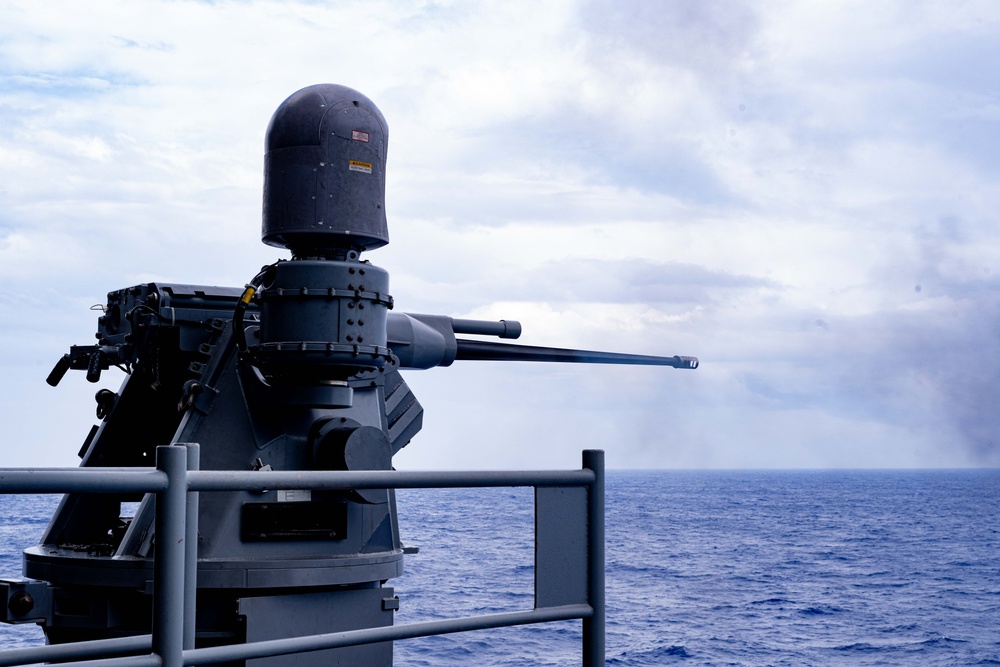 USS America (LHA 6) Conducts MK 38 Live Fire Exercise