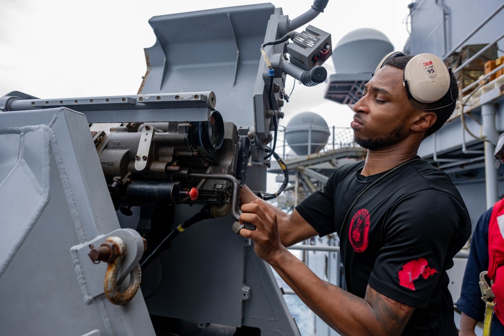 USS America (LHA 6) Conducts MK 38 Live Fire Exercise