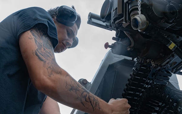 USS America (LHA 6) Conducts MK 38 Live Fire Exercise