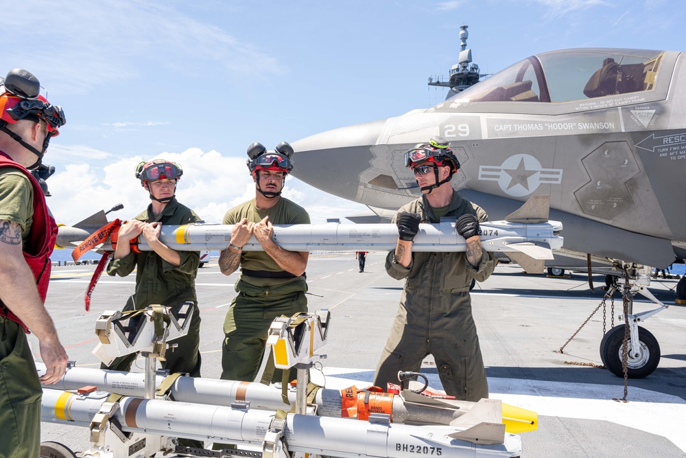 USS America (LHA 6) Conducts Aircraft Missile Upload