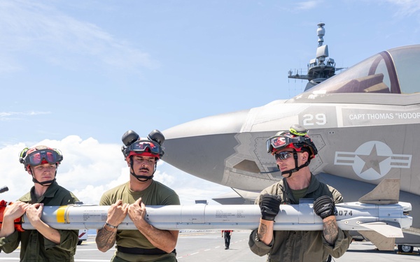 USS America (LHA 6) Conducts Aircraft Missile Upload