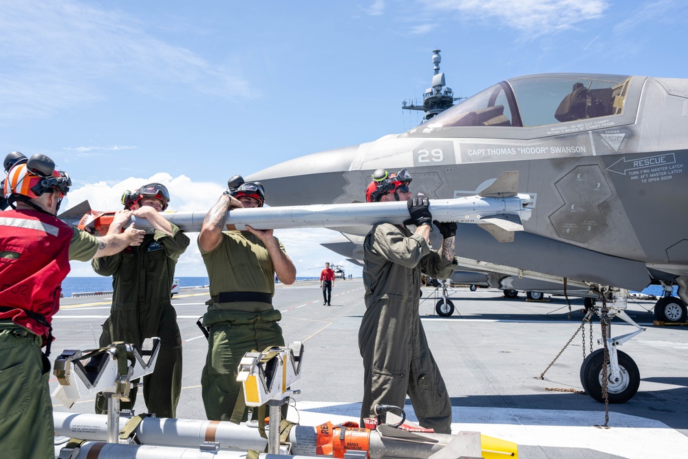 USS America (LHA 6) Conducts Aircraft Missile Upload