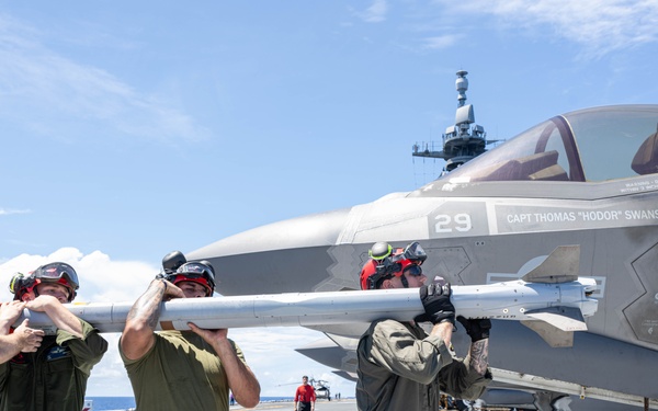 USS America (LHA 6) Conducts Aircraft Missile Upload