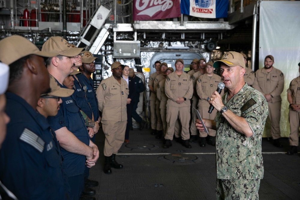 Acting Chief of Naval Operations Adm. Jim Kilby recognizes Sailors assigned to USS Billings