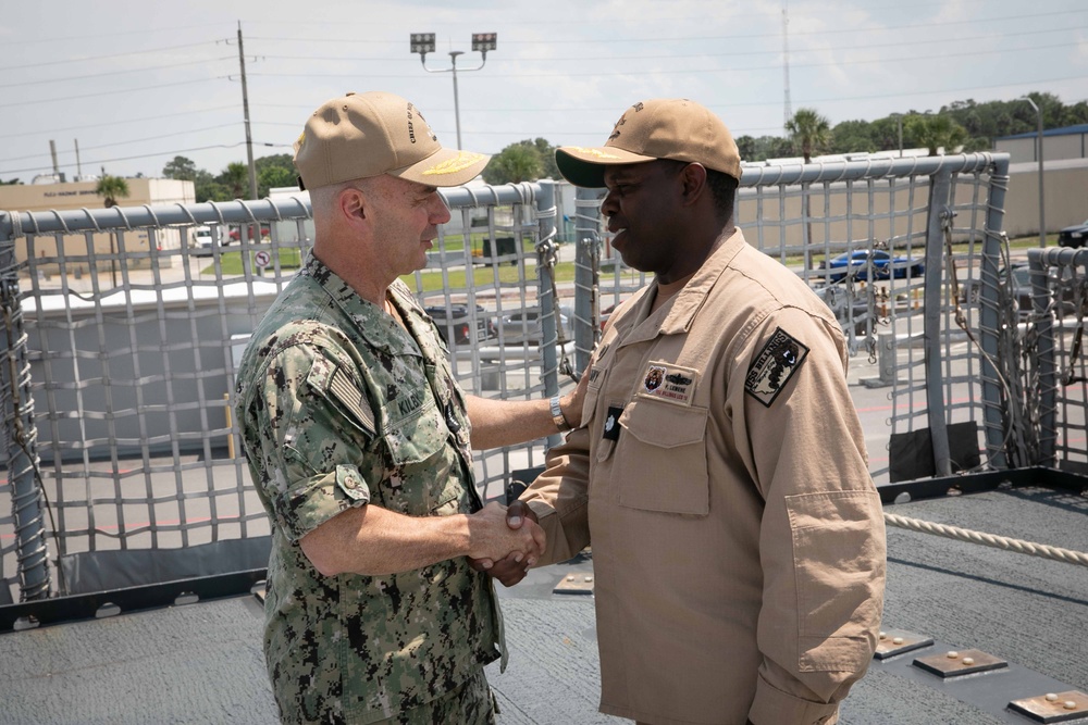 Acting Chief of Naval Operations Adm. Jim Kilby recognizes Sailors assigned to USS Billings
