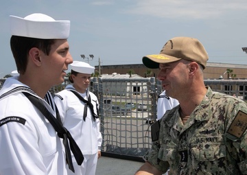 Acting Chief of Naval Operations Adm. Jim Kilby recognizes Sailors assigned to USS Billings
