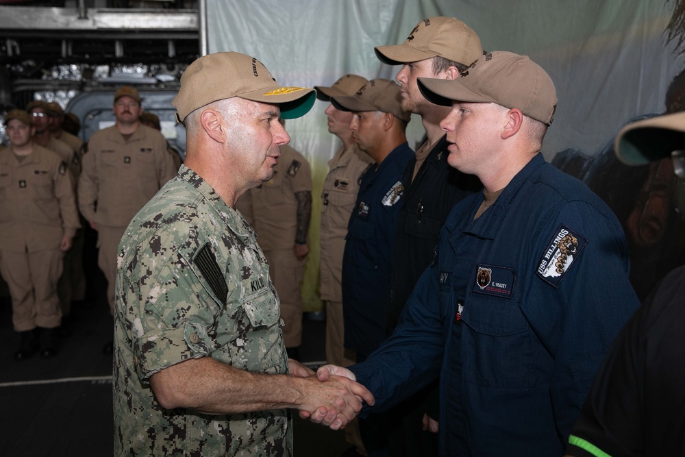Acting Chief of Naval Operations Adm. Jim Kilby recognizes Sailors assigned to USS Billings