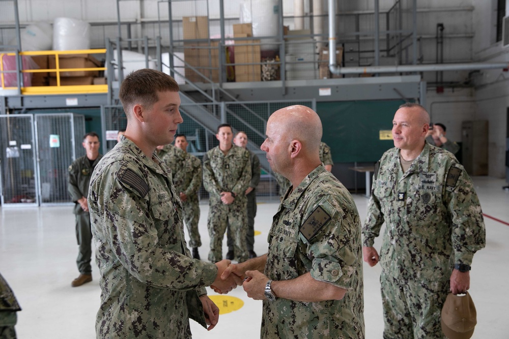 Acting Chief of Naval Operations Adm. Jim Kilby recognizes Sailors assigned to Helicopter Maritime Strike (HSM) Squadron 48