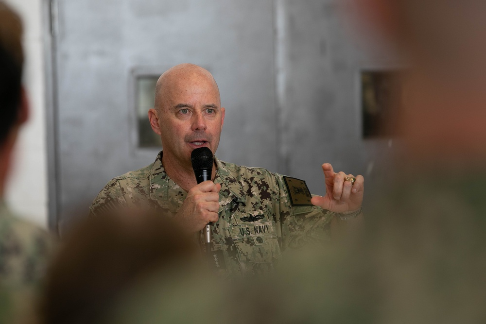 Acting Chief of Naval Operations Adm. Jim Kilby recognizes Sailors assigned to Helicopter Maritime Strike (HSM) Squadron 48