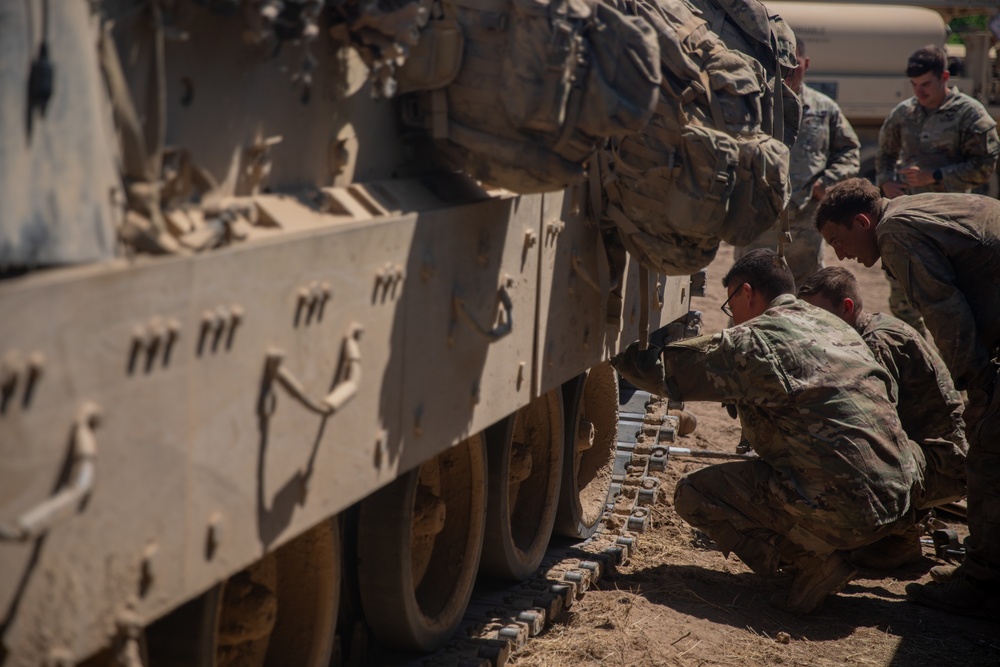 U.S. Soldiers conduct maintenance at the Unit Maintenance Collection Point during Balkan Sentinel