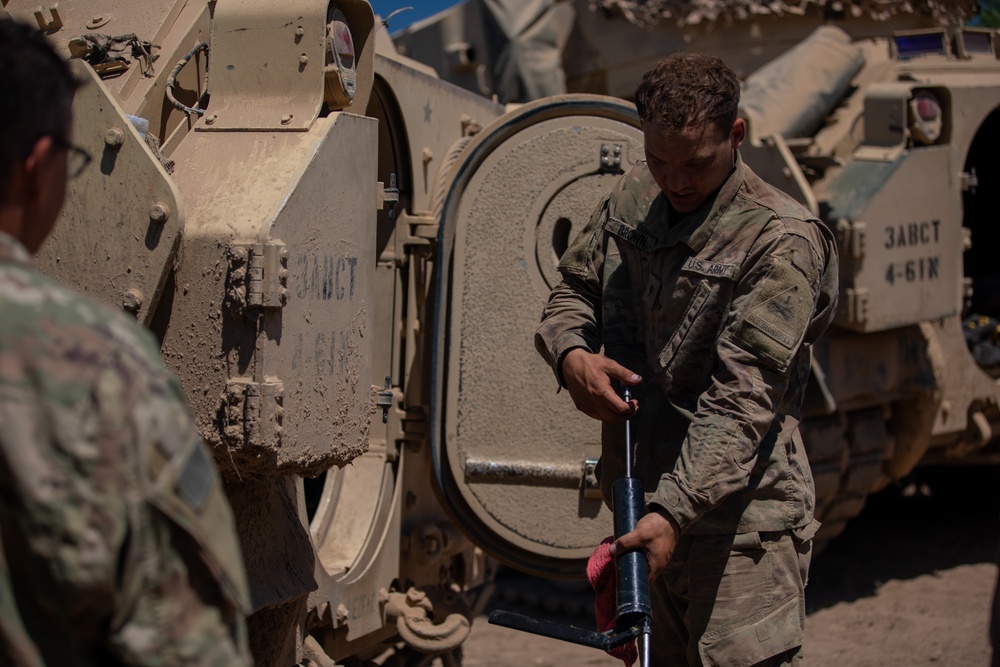 U.S. Soldiers conduct maintenance at the Unit Maintenance Collection Point during Balkan Sentinel