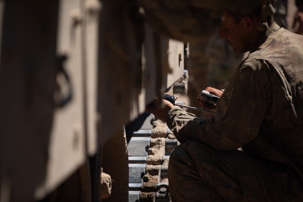 U.S. Soldiers conduct maintenance at the Unit Maintenance Collection Point during Balkan Sentinel