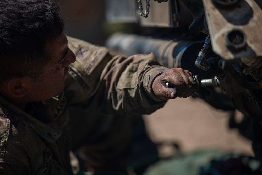 U.S. Soldiers conduct maintenance at the Unit Maintenance Collection Point during Balkan Sentinel