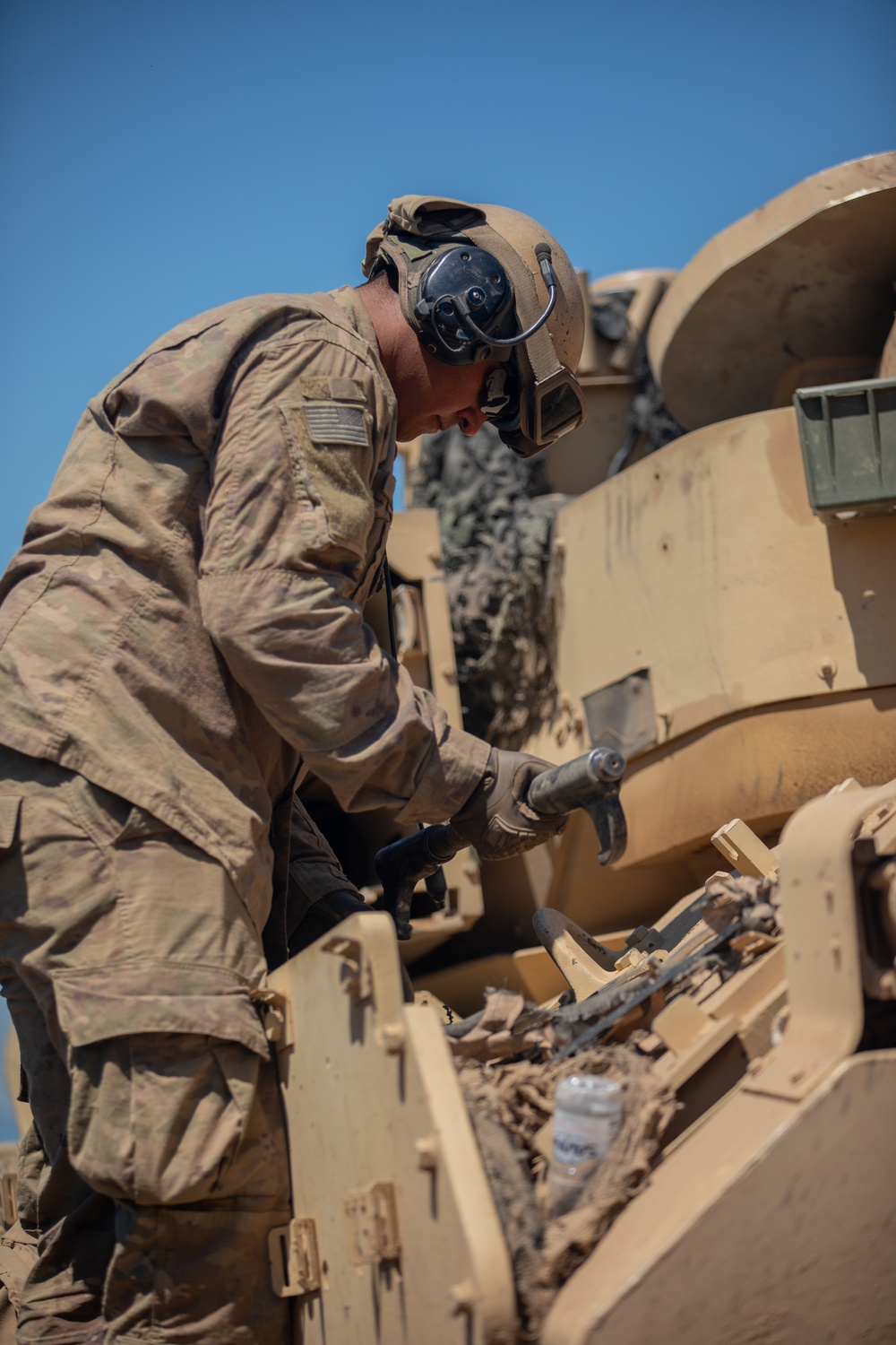 U.S. Soldiers conduct maintenance at the Unit Maintenance Collection Point during Balkan Sentinel