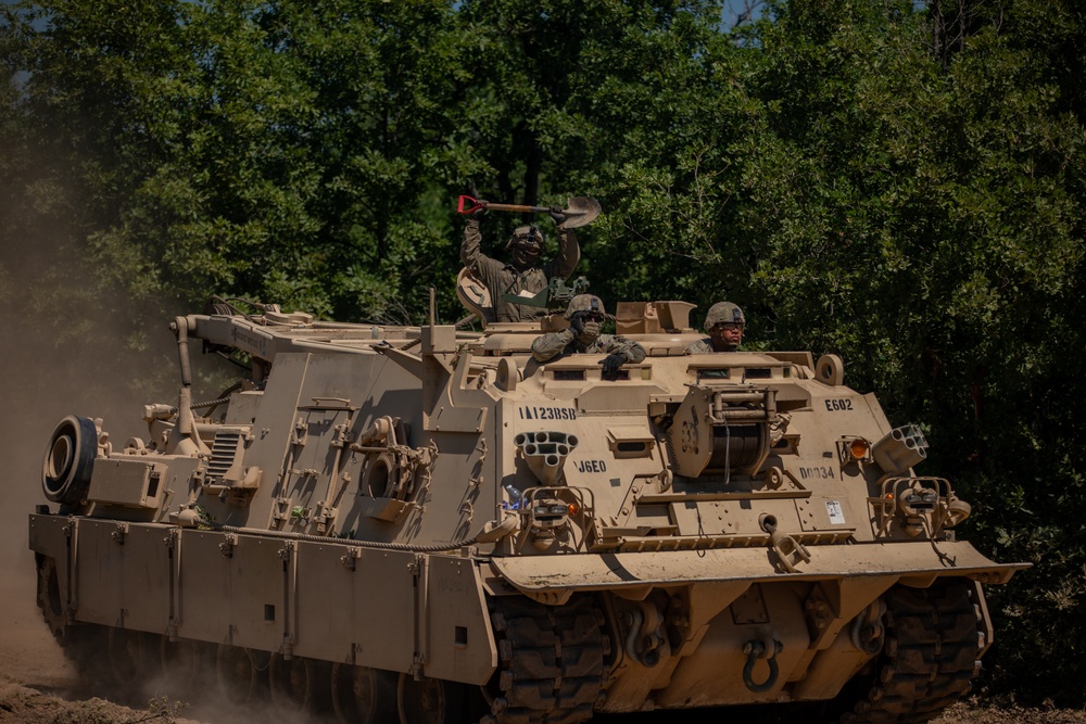 U.S. Soldiers conduct maintenance at the Unit Maintenance Collection Point during Balkan Sentinel