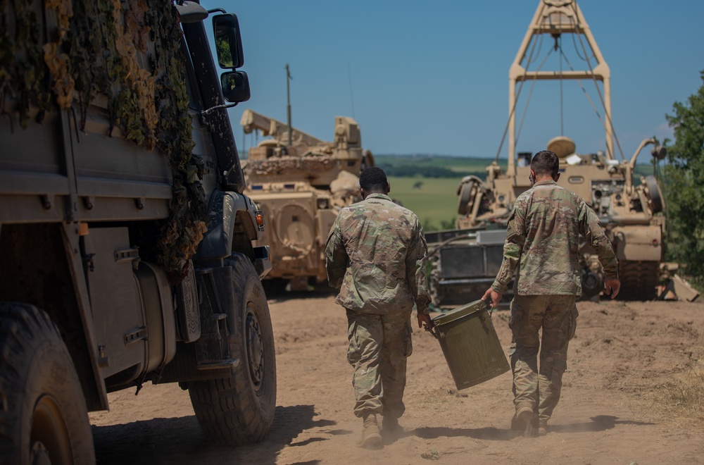 U.S. Soldiers conduct maintenance at the Unit Maintenance Collection Point during Balkan Sentinel