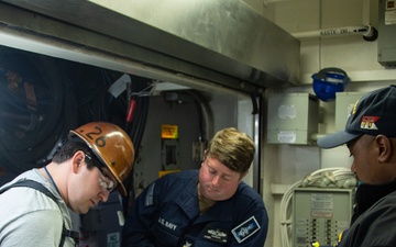 Contractors and Puget Sound Naval Shipyard workers conduct routine operations and ship maintenance aboard USS Ronald Reagan (CVN 76)