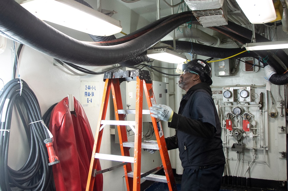 Contractors and Puget Sound Naval Shipyard workers conduct routine operations and ship maintenance aboard USS Ronald Reagan (CVN 76)