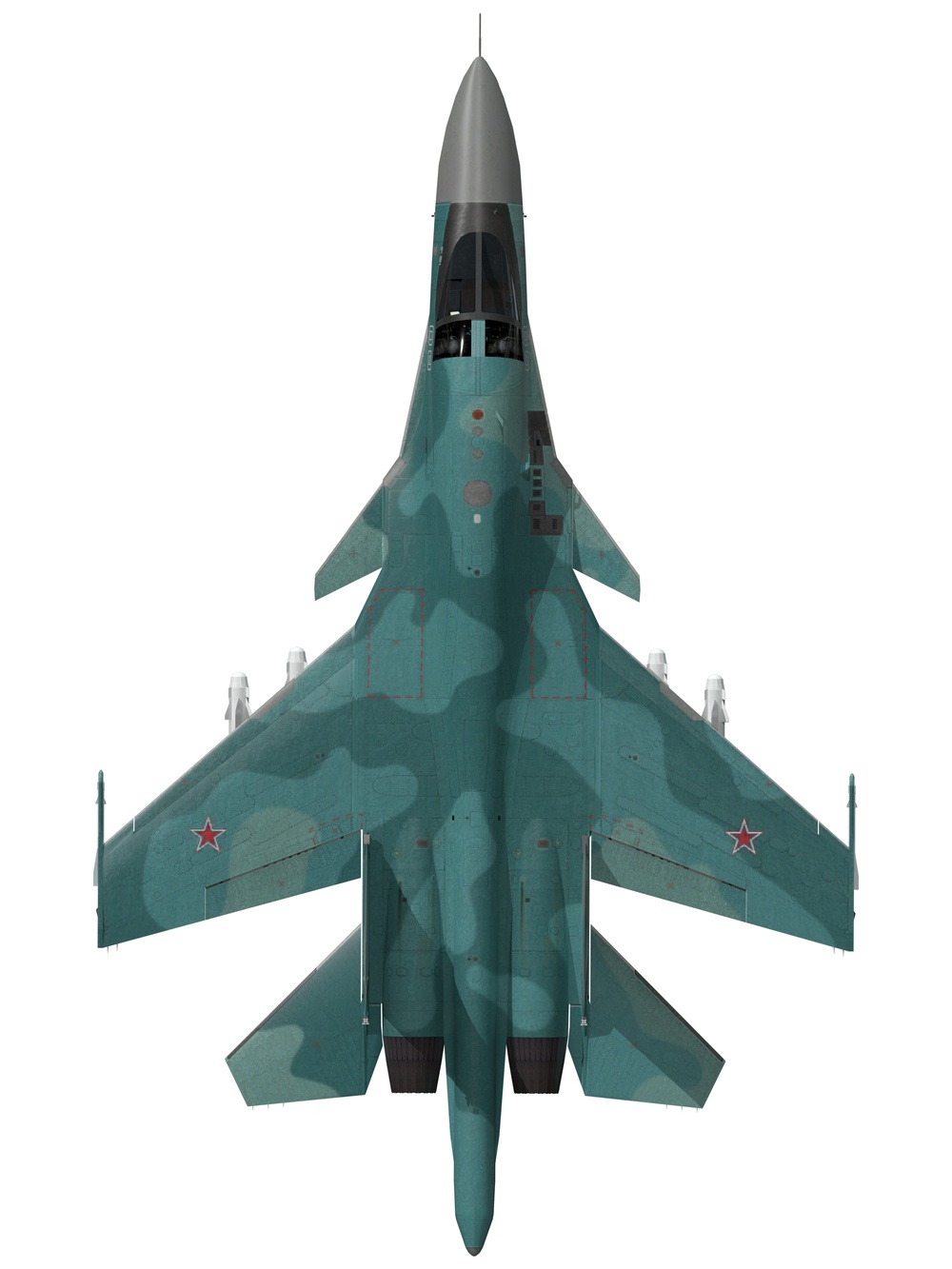 Sukhoi Su-34 Top Orthographic View