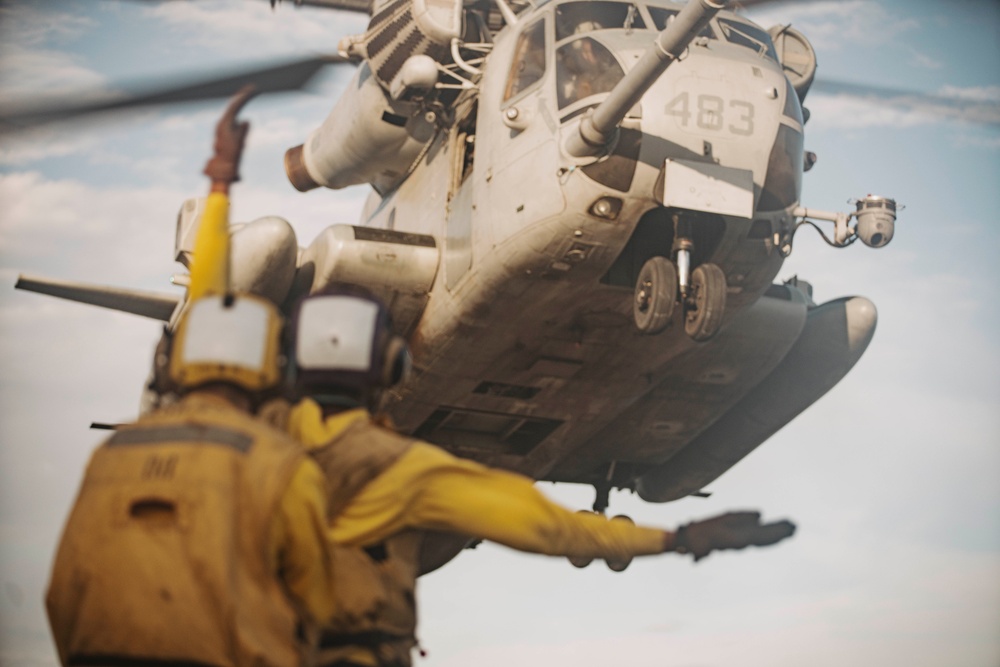 QUART: CH53s Conduct Deck Landing Qualifications Aboard USS Harpers Ferry