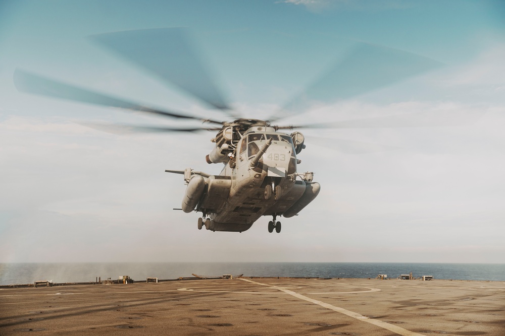 QUART: CH53s Conduct Deck Landing Qualifications Aboard USS Harpers Ferry