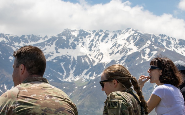 U.S. LMT Soldiers celebrate Ferizaj's "KFOR Week" by participating in a hike with local community members