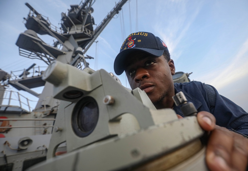 USS Milius conducts operations in the U.S. Central Command area of responsibility as part of the Carl Vinson Carrier Strike Group