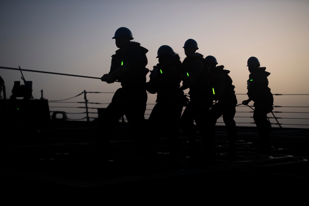 USS Sterett conducts operations in the U.S. Central Command area of responsibility as part of the Carl Vinson Carrier Strike Group