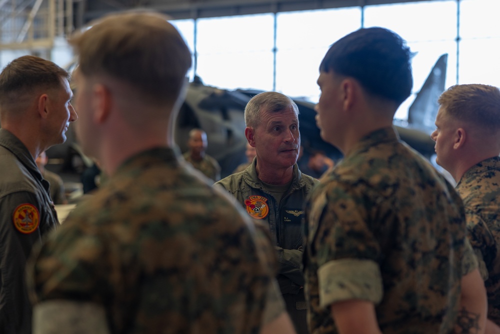 U.S. Marine Corps Deputy Commandant for Aviation visits VMA-223 and flies in a TAV-8B Harrier II jet