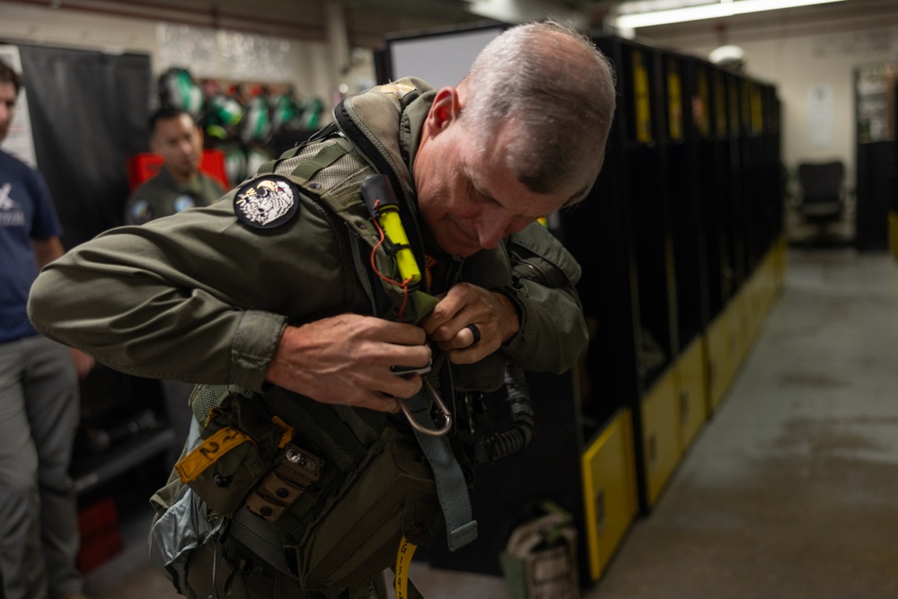 U.S. Marine Corps Deputy Commandant for Aviation visits VMA-223 and flies in a TAV-8B Harrier II jet
