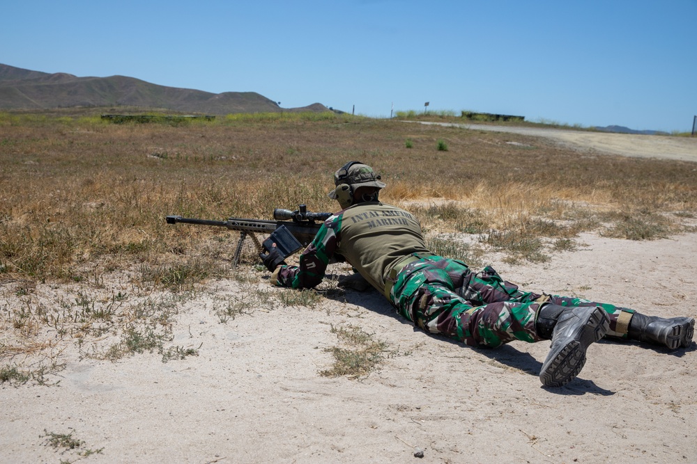 U.S. Marines, Indonesian Korps Marinir fire M107 .50-caliber special application scoped rifle
