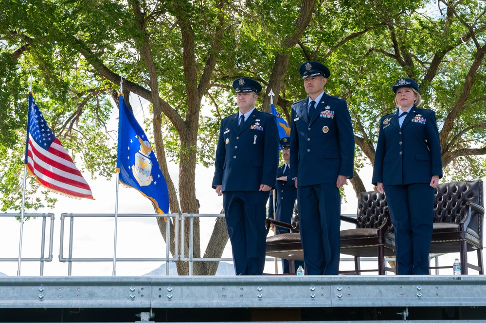 U.S. Air Force Colonels Stand at Attention During Change of Command Ceremony.