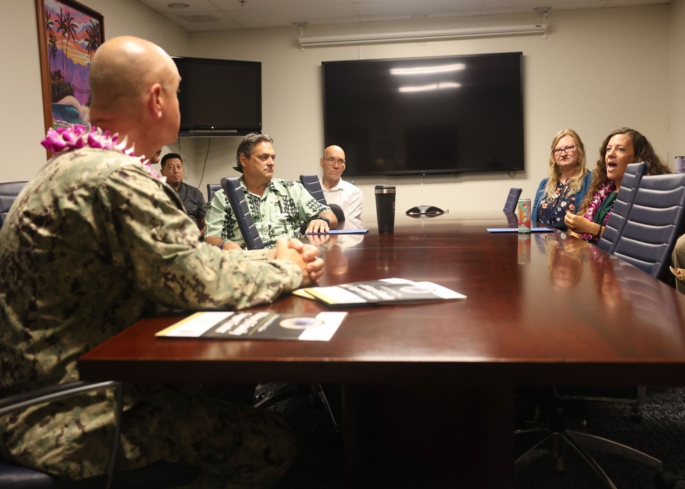 Vice Adm. Brendan McLane meets with Military &amp; Family Support Center (MFSC) staff.