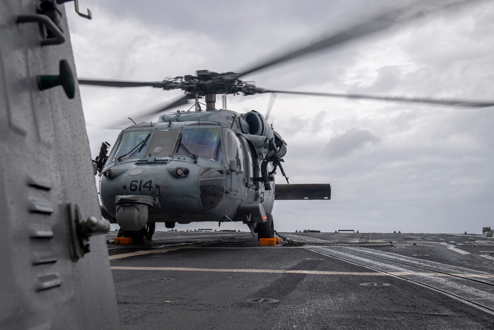 Helicopter prepares for takeoff