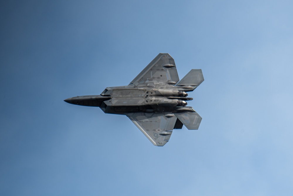 F-22 Raptors assigned to JBER conduct aerial maneuvers during exercise Tropic Tundra