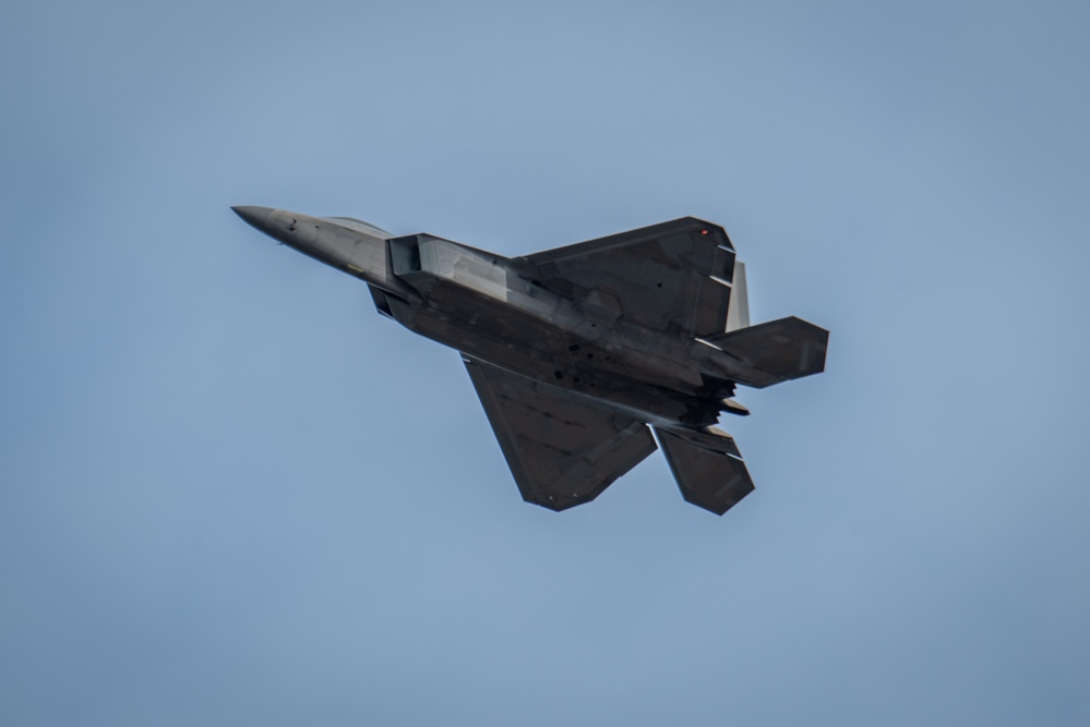 F-22 Raptors assigned to JBER conduct aerial maneuvers during exercise Tropic Tundra