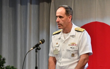 Rear Adm. Reifsteck speaks at the 120th Commemoration Ceremony of The Battle of Sea of Japan