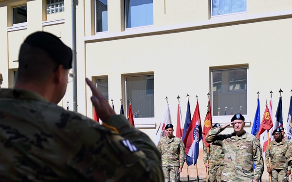 Incoming 838th Transportation BN Commander Renders Salute to Commander of the 598th Transportation BDE