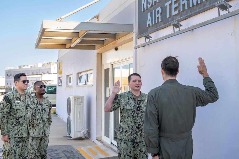 AC2 Daniel Coffin Reenlists at NSA Souda Bay