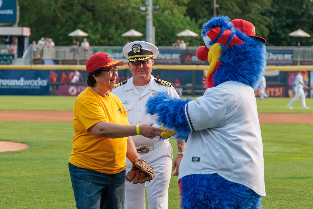 Vice Commander of NAVSUP WSS Throws First Pitch at Harrisburg Senators Baseball Game