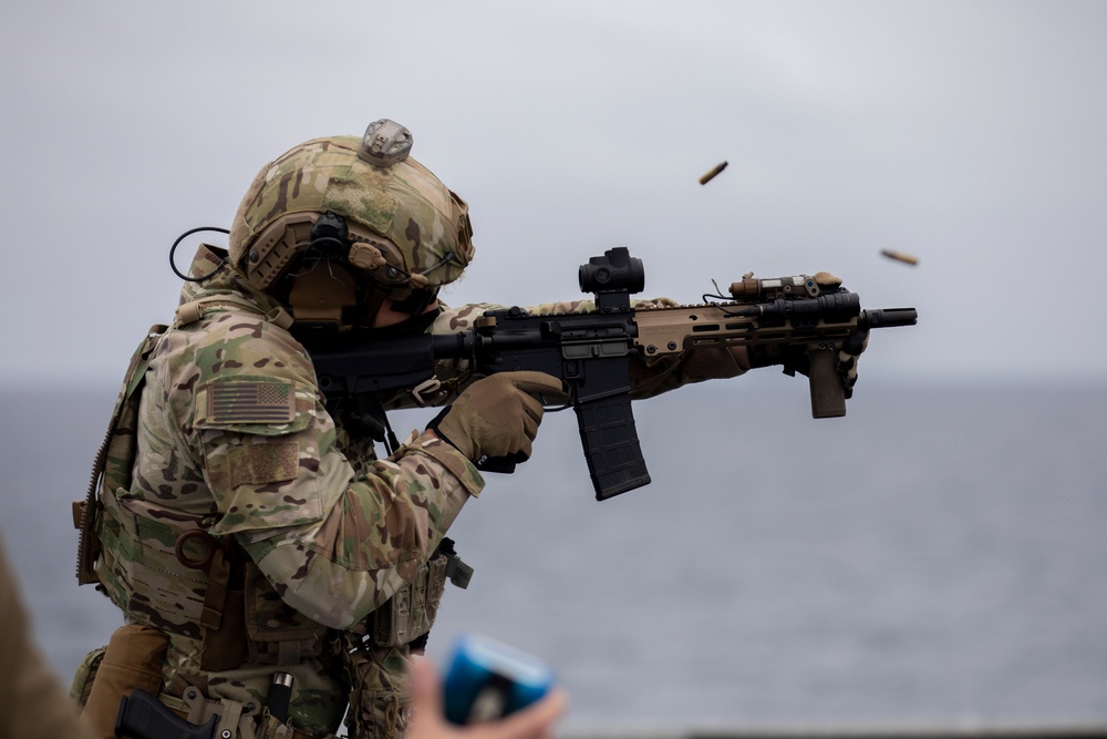 U.S. Coast Guard Law Enforcement Detachment conducts small-arms live fire exercise with U.S. Navy Sailors on the USS Charleston