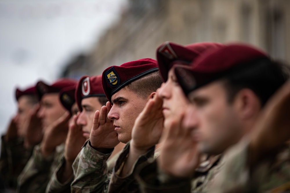 81st D-Day Anniversary: Airborne Paratroopers commemorate Signal Monument in Sainte-Mère-Église